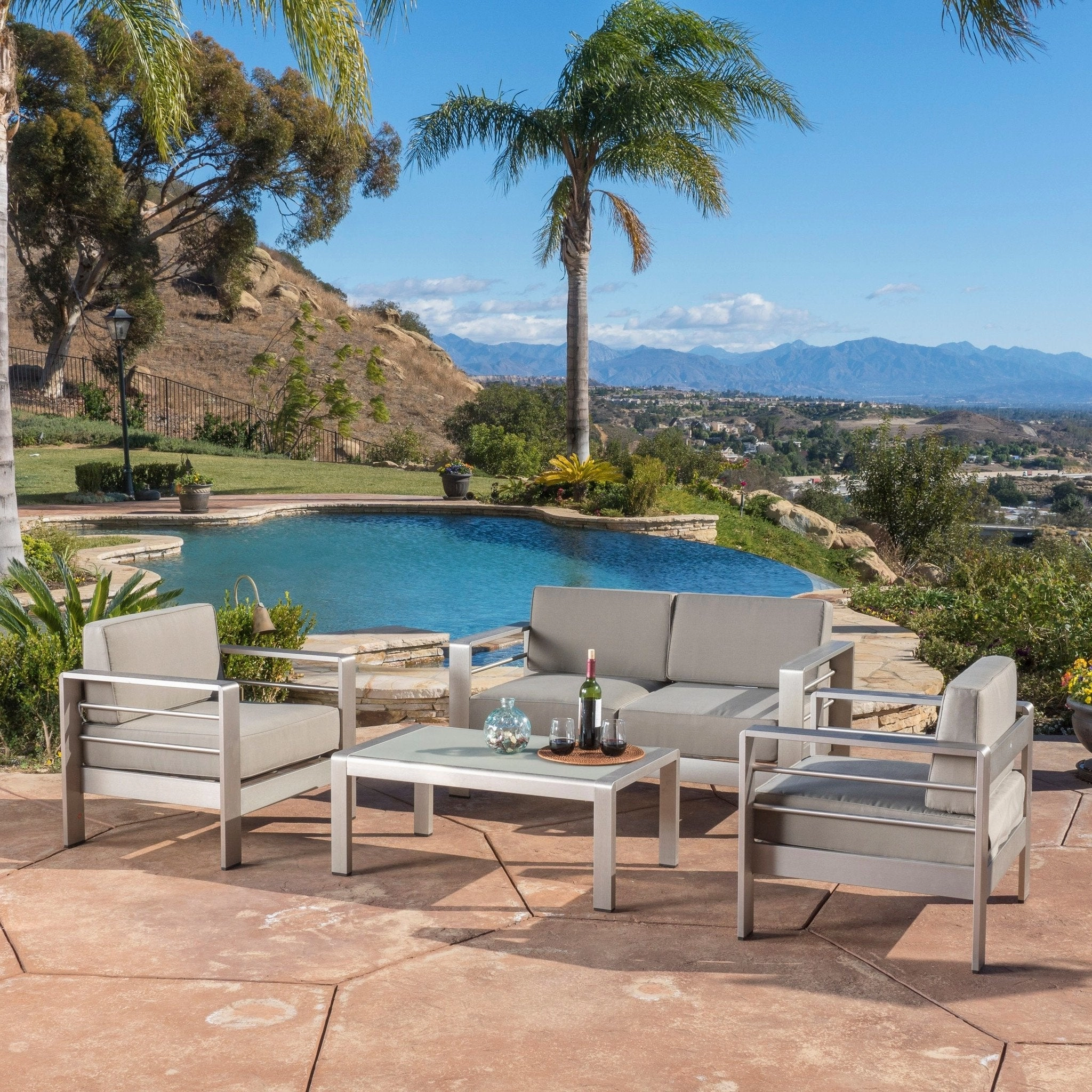 Outdoor Aluminum 4-piece Loveseat Set with Cushions - NH266592 outdoor furniture, garden bench