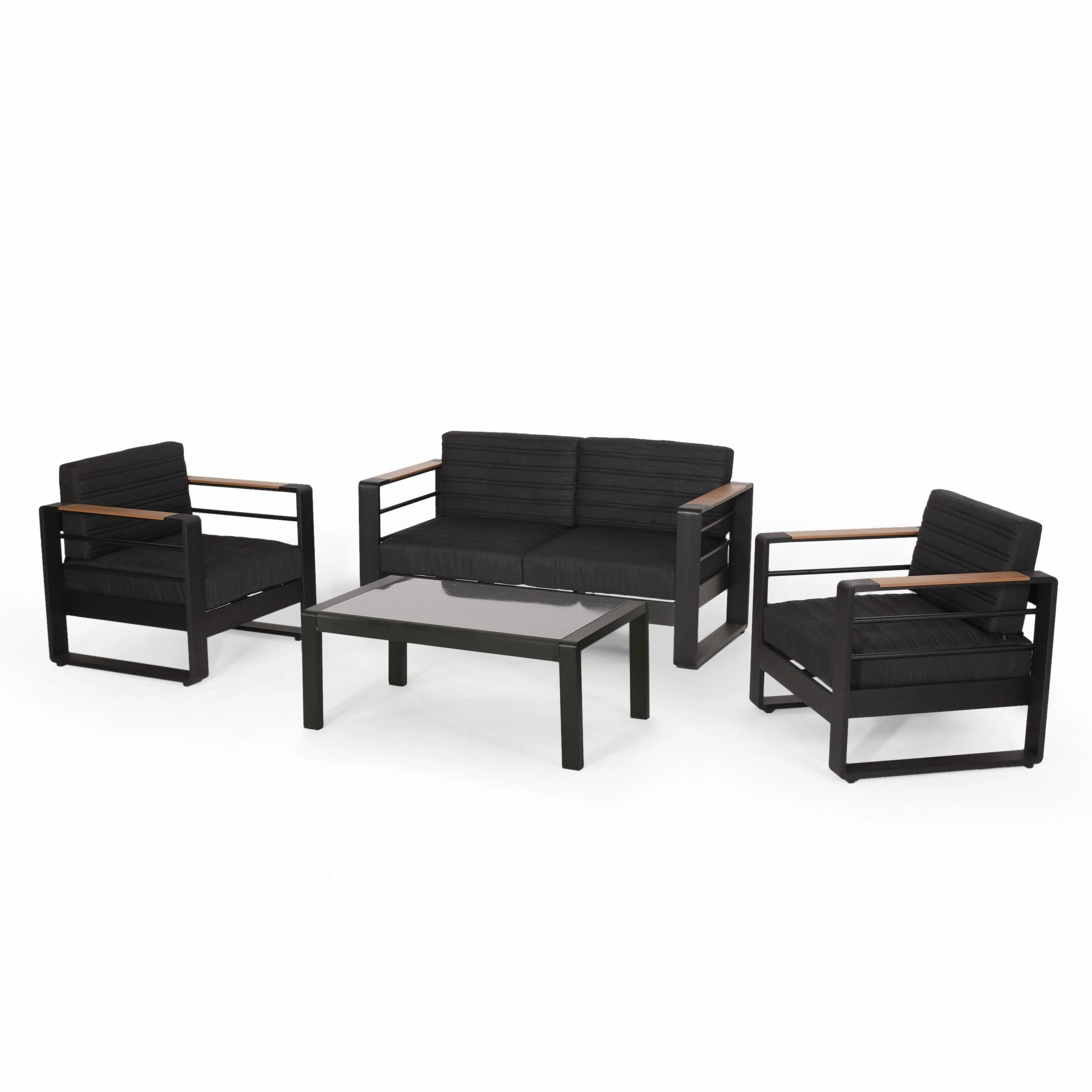 Outdoor Aluminum 4 Seater Chat Set, Black, Natural, and Gray - NH734413 outdoor furniture, garden bench