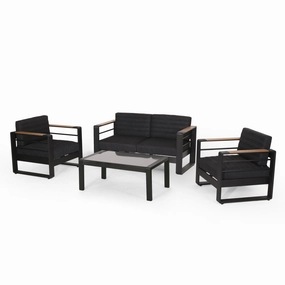 Outdoor Aluminum 4 Seater Chat Set, Black, Natural, and Gray - NH734413 outdoor furniture, garden bench
