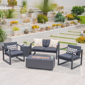 Outdoor Aluminum 4 Seater Chat Set with Fire Pit - NH304503 outdoor furniture, garden bench