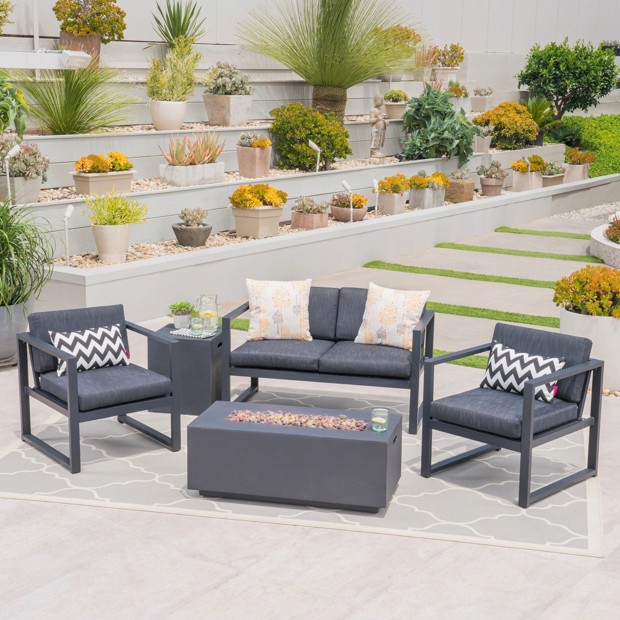 Outdoor Aluminum 4 Seater Chat Set with Fire Pit - NH304503 outdoor furniture, garden bench
