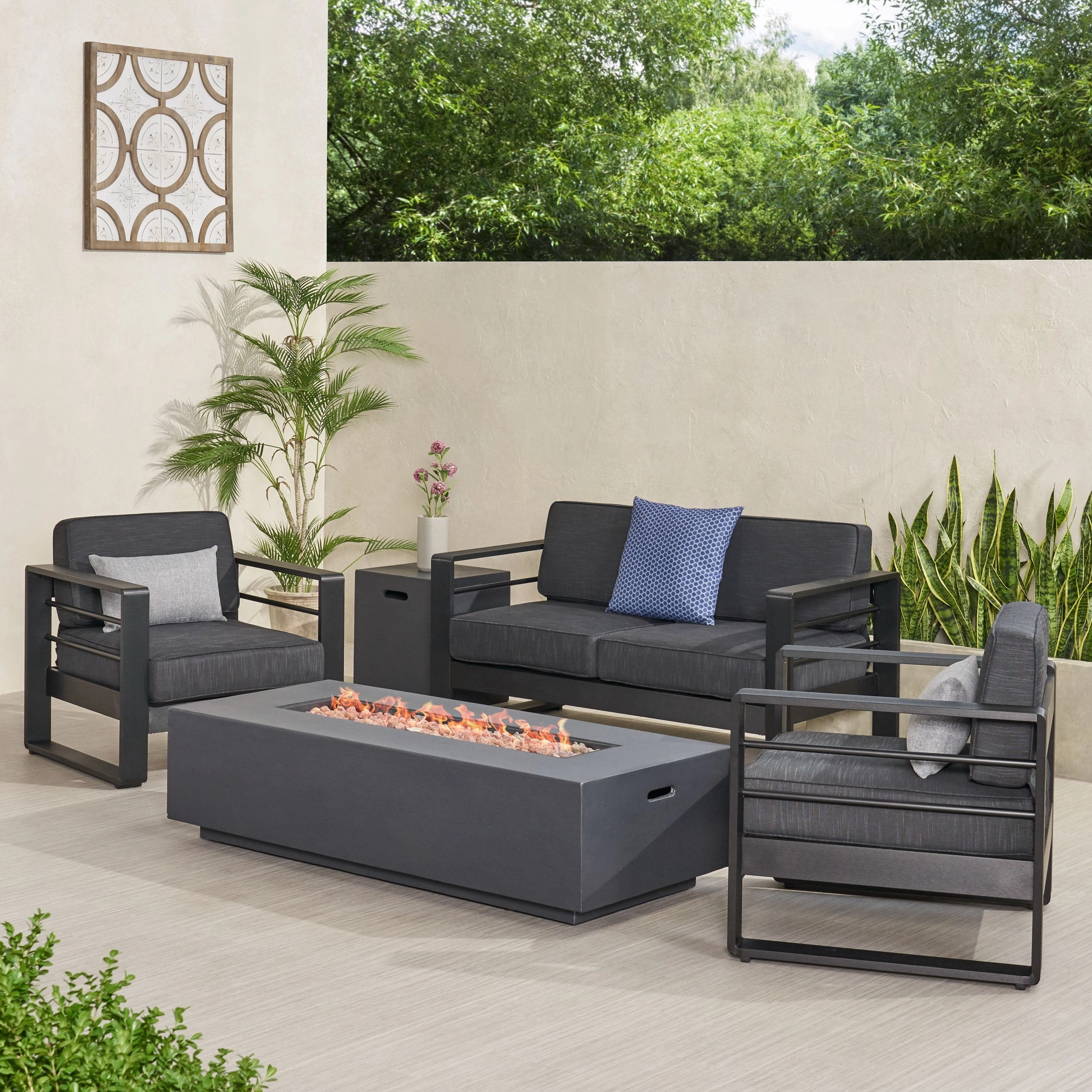 Outdoor Aluminum 4 Seater Chat Set with Fire Pit - NH785313