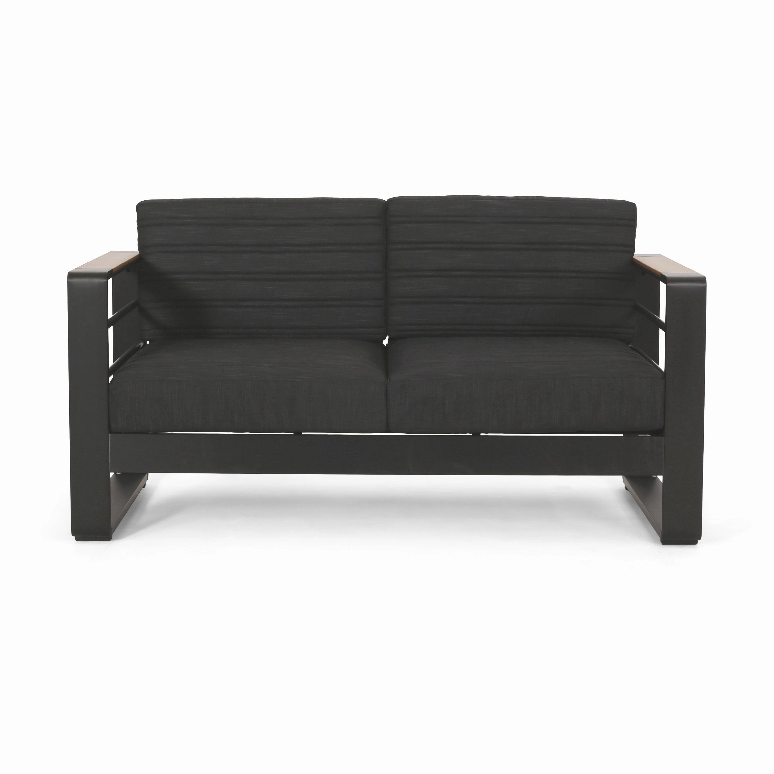 Outdoor Aluminum 4 Seater Chat Set with Fire Pit, Black, Natural, and Dark Gray - NH534413