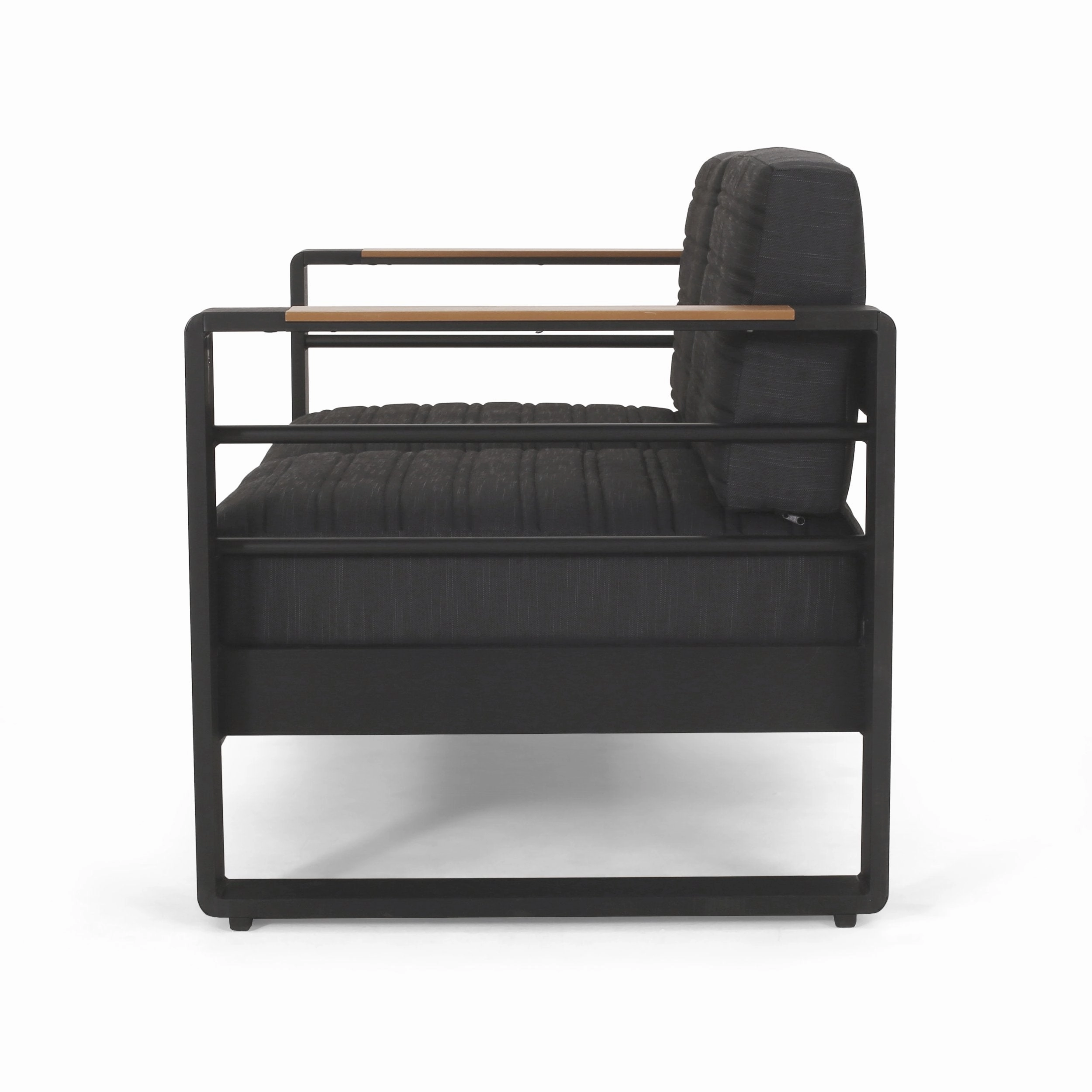 Outdoor Aluminum 4 Seater Chat Set with Fire Pit, Black, Natural, and Dark Gray - NH534413