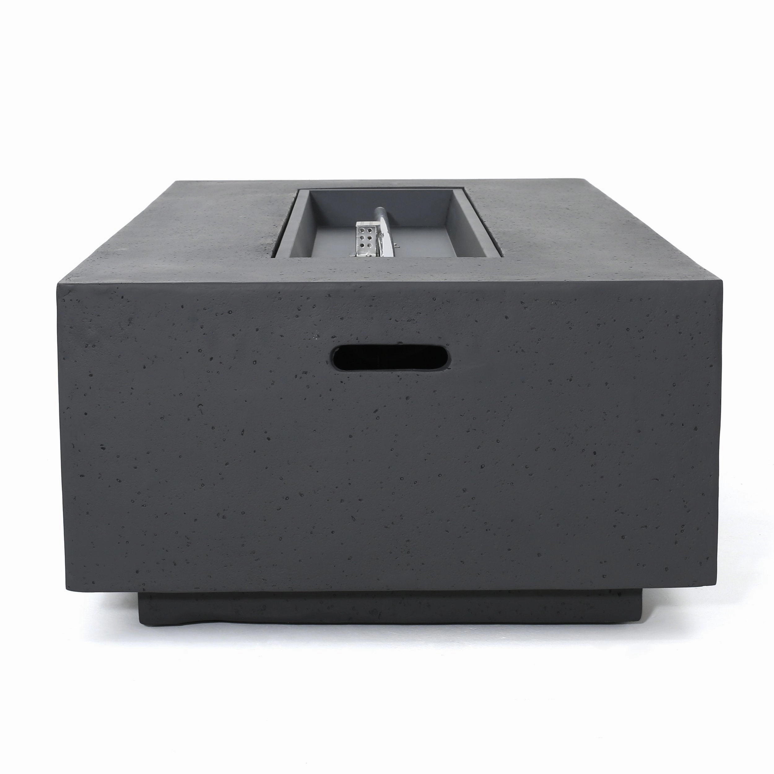 Outdoor Aluminum 4 Seater Chat Set with Fire Pit, Black, Natural, and Dark Gray - NH534413