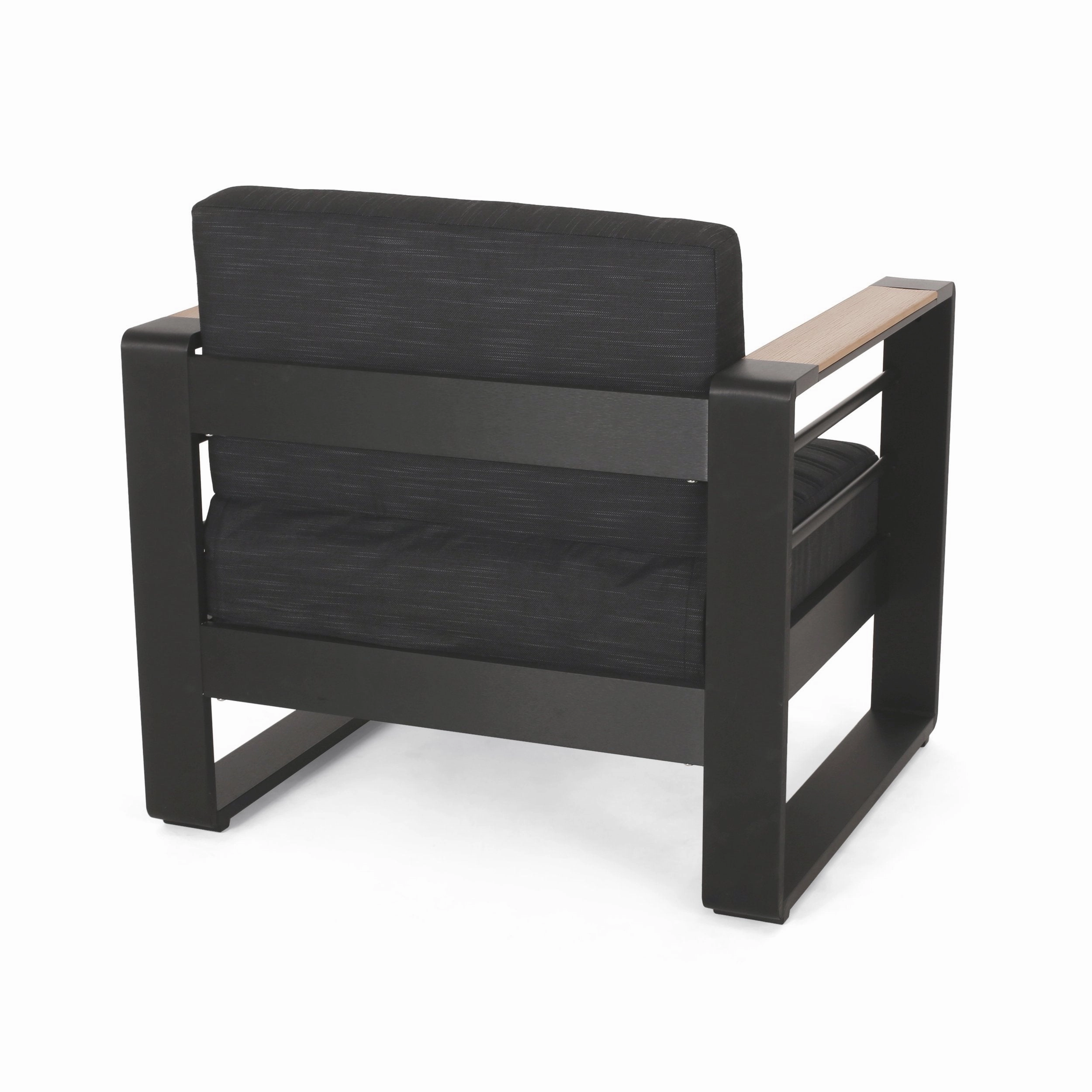 Outdoor Aluminum 4 Seater Chat Set with Fire Pit, Black, Natural, and Dark Gray - NH634413