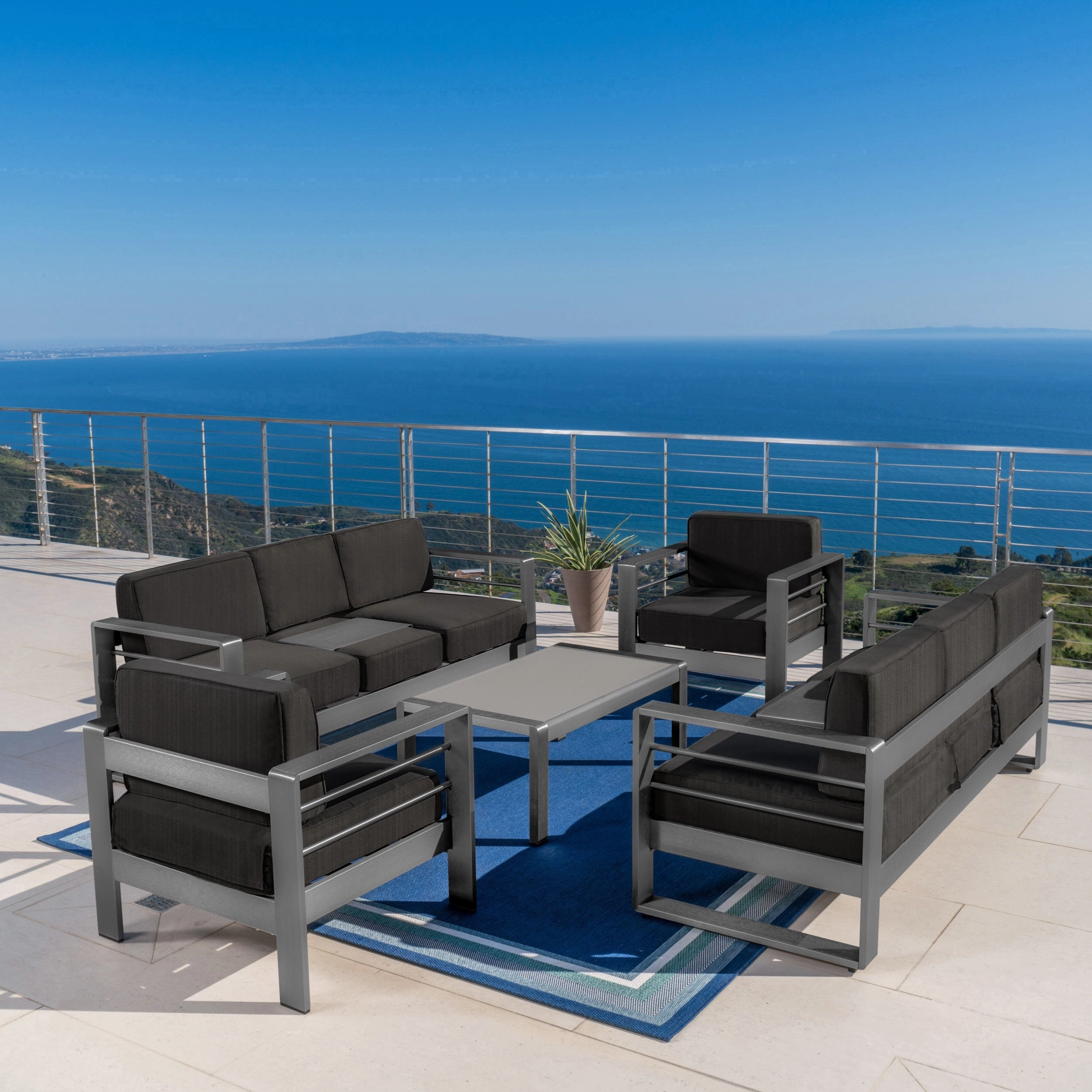Outdoor Aluminum 5 Piece Chat Set with Water Resistant Cushions - NH387103 outdoor furniture, garden bench