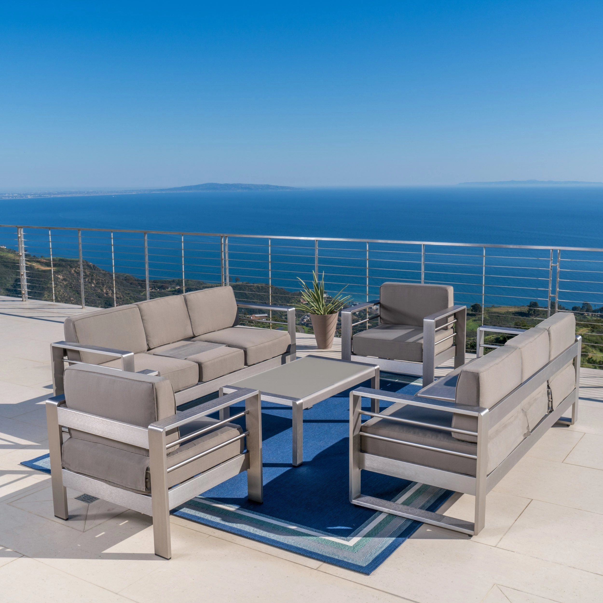 Outdoor Aluminum 5-Piece Sofa Set with Khaki Cushions - NH343892 outdoor furniture, garden bench