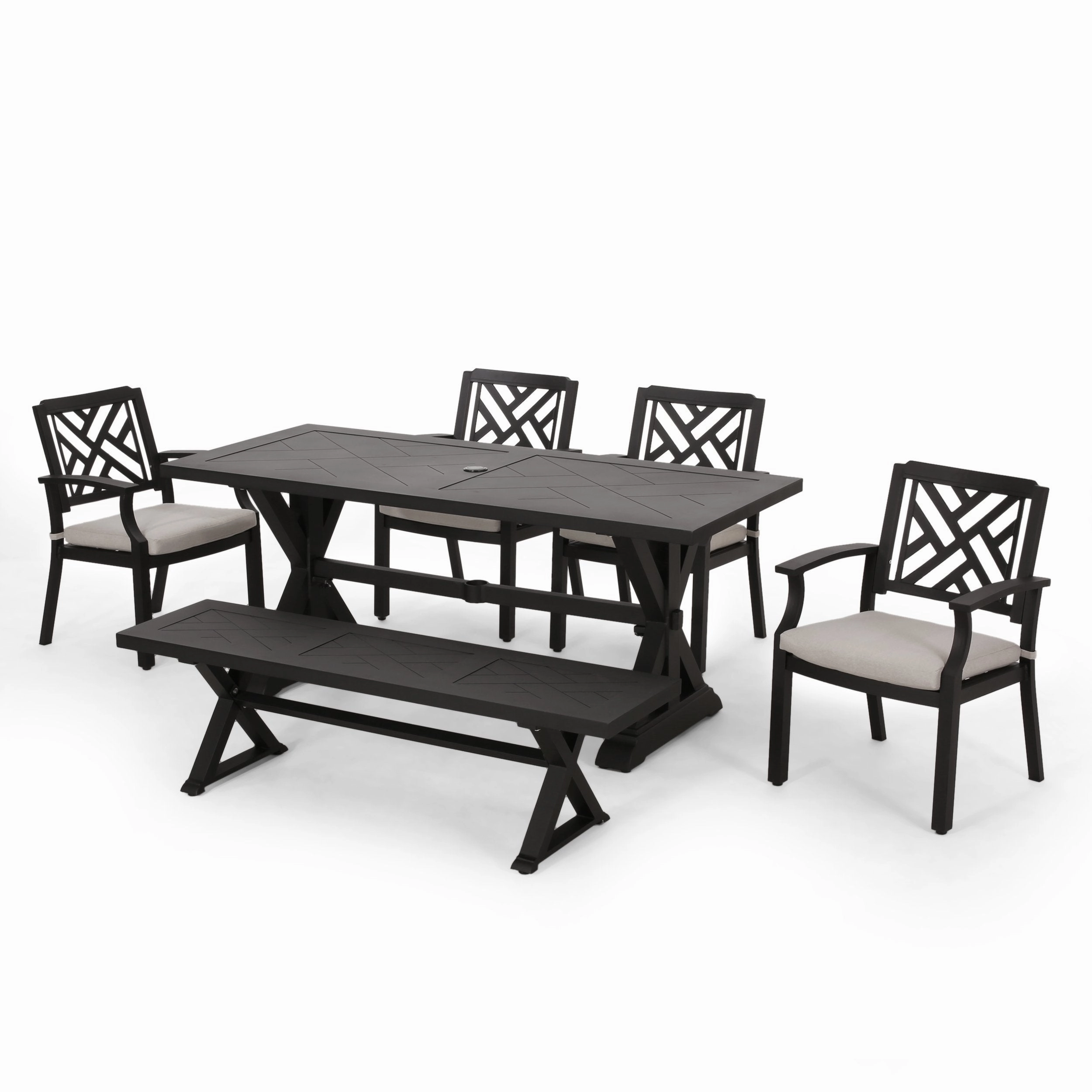 Outdoor Aluminum 6 Piece Dining Set with Bench - NH010413 outdoor lounge chair, patio sofa
