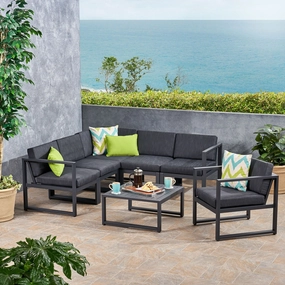 Outdoor Aluminum 6 Seater Sofa Set, Black and Dark Gray - NH286503 outdoor furniture, garden bench