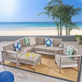 Outdoor Aluminum 6-Seater V-Shaped Sectional Sofa Set with Ottoman - NH443603 outdoor furniture, garden bench