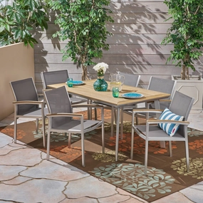 Outdoor Aluminum 7-Piece Dining Set with Mesh Chairs and Faux Wood Top - NH098503 outdoor lounge chair, patio sofa