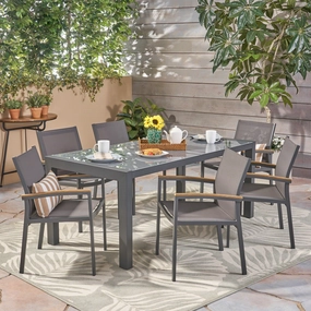 Outdoor Aluminum and Mesh 7 Piece Dining Set with Glass Table Top - NH586503 outdoor lounge chair, patio sofa