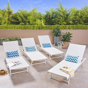 Outdoor Aluminum and Mesh Chaise Lounge (Set of 4), White - NH900503 patio umbrella, gazebo
