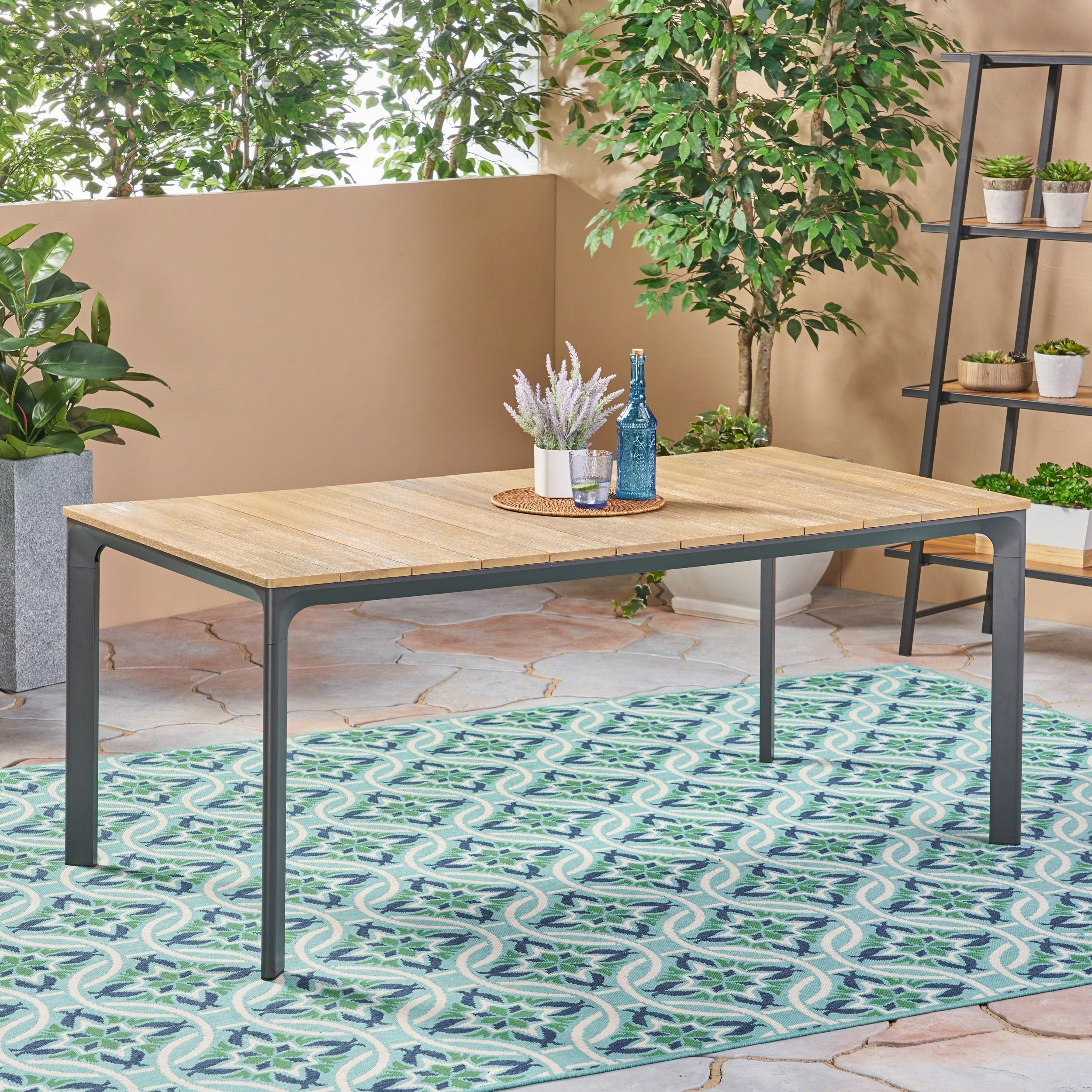 Outdoor Aluminum and Wood Dining Table, Natural - NH741503 outdoor lounge chair, patio sofa