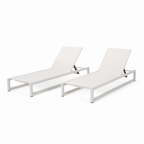 Outdoor Aluminum Chaise Lounge with Mesh Seating (Set of 2) - NH415313 outdoor furniture, garden bench
