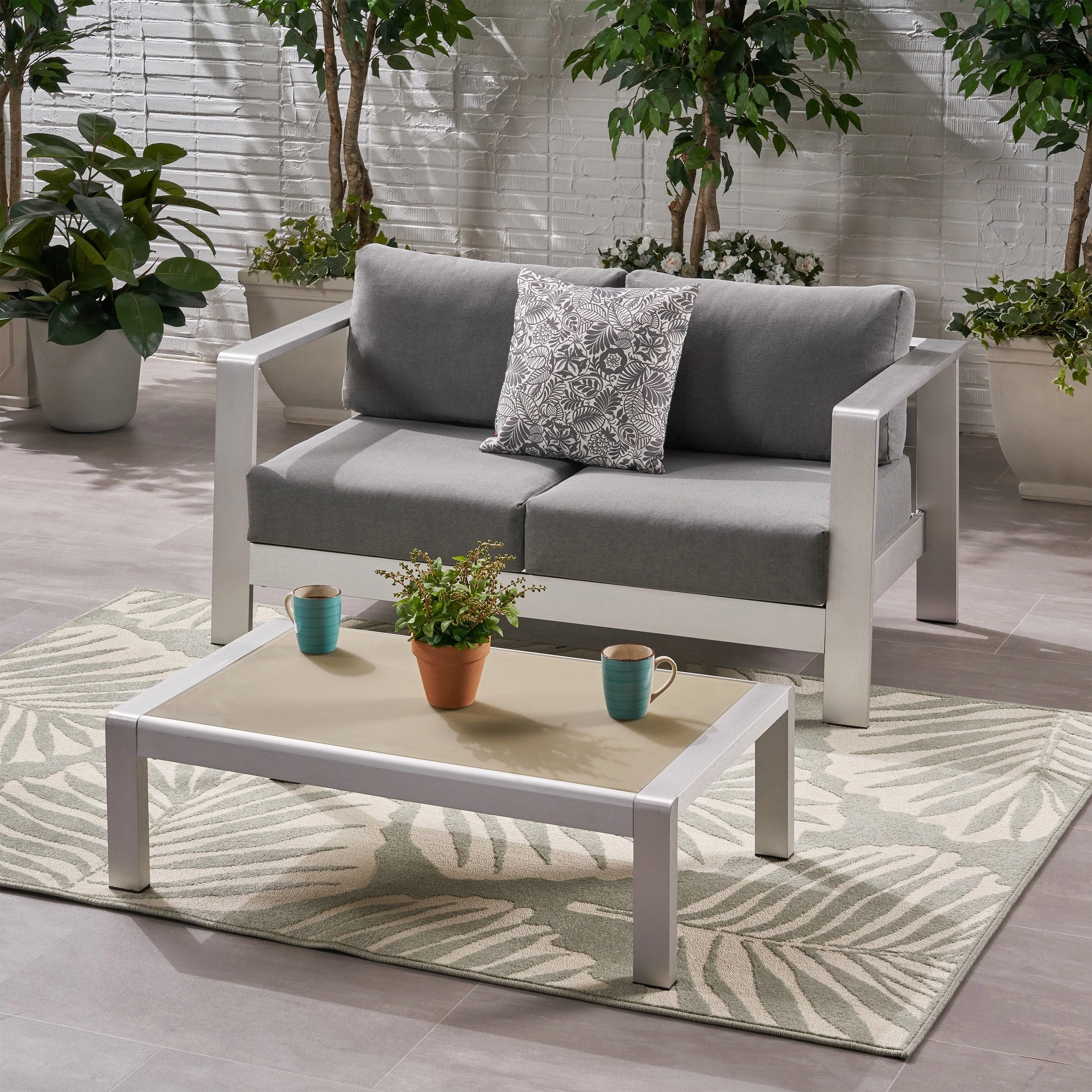 Outdoor Aluminum Club Chair and Coffee Table Set with Cushions - NH779803 outdoor furniture, garden bench