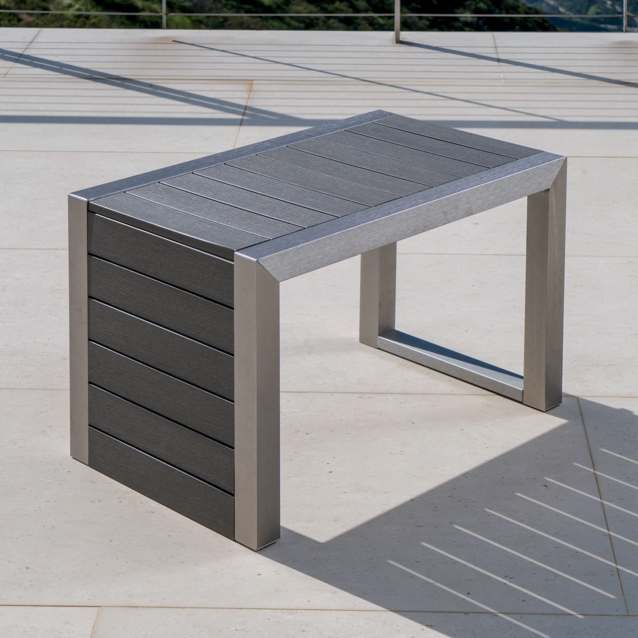 Outdoor Aluminum Club Chairs and Faux Wood Side Table Set with Cushions - NH367403