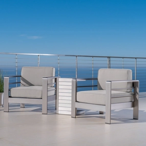 Outdoor Aluminum Club Chairs and Side Table Set with Cushions - NH463403 outdoor furniture, garden bench