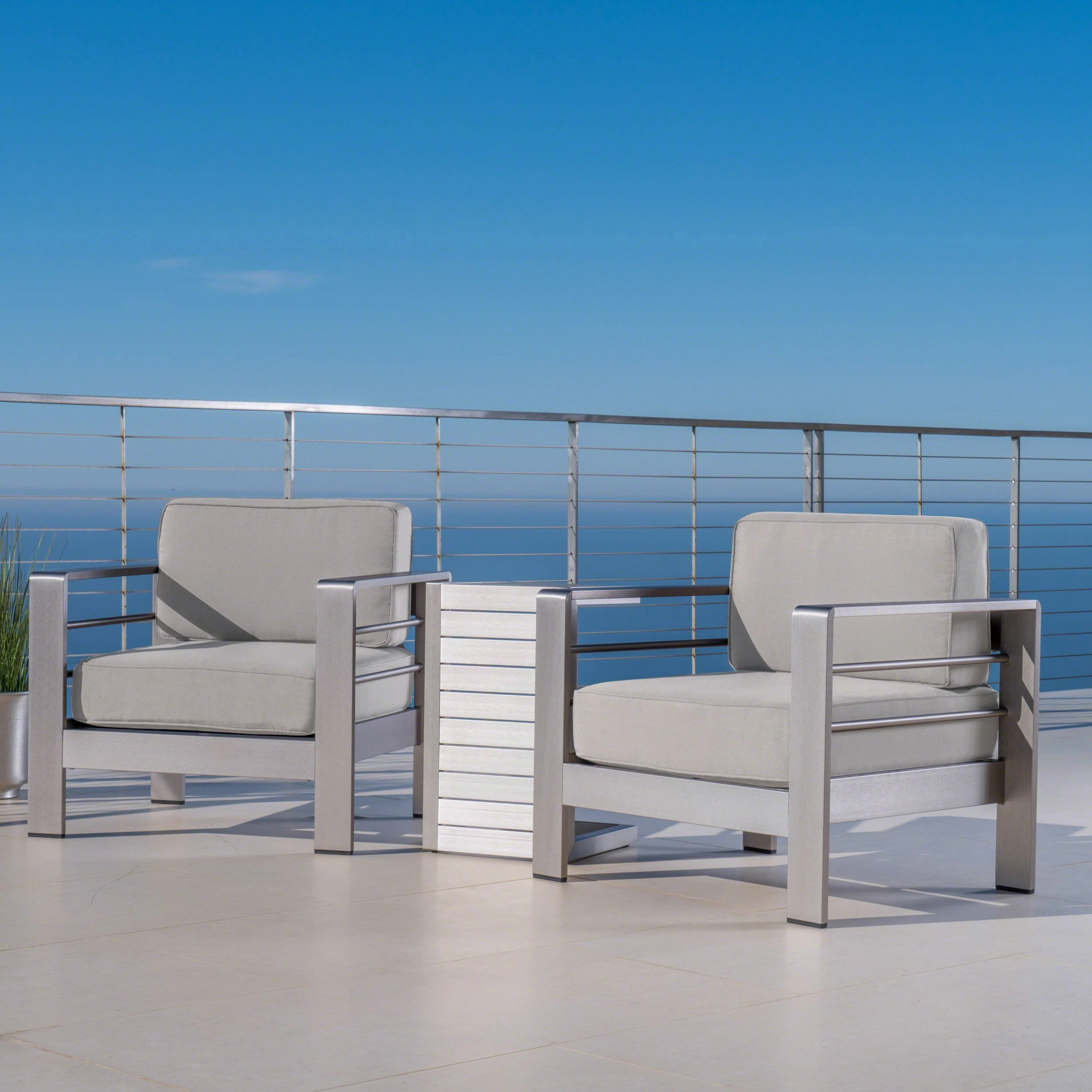 Outdoor Aluminum Club Chairs and Side Table Set with Cushions - NH463403 outdoor furniture, garden bench