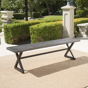 Outdoor Aluminum Dining Bench with Black Steel Frame - NH784203 outdoor furniture, garden bench