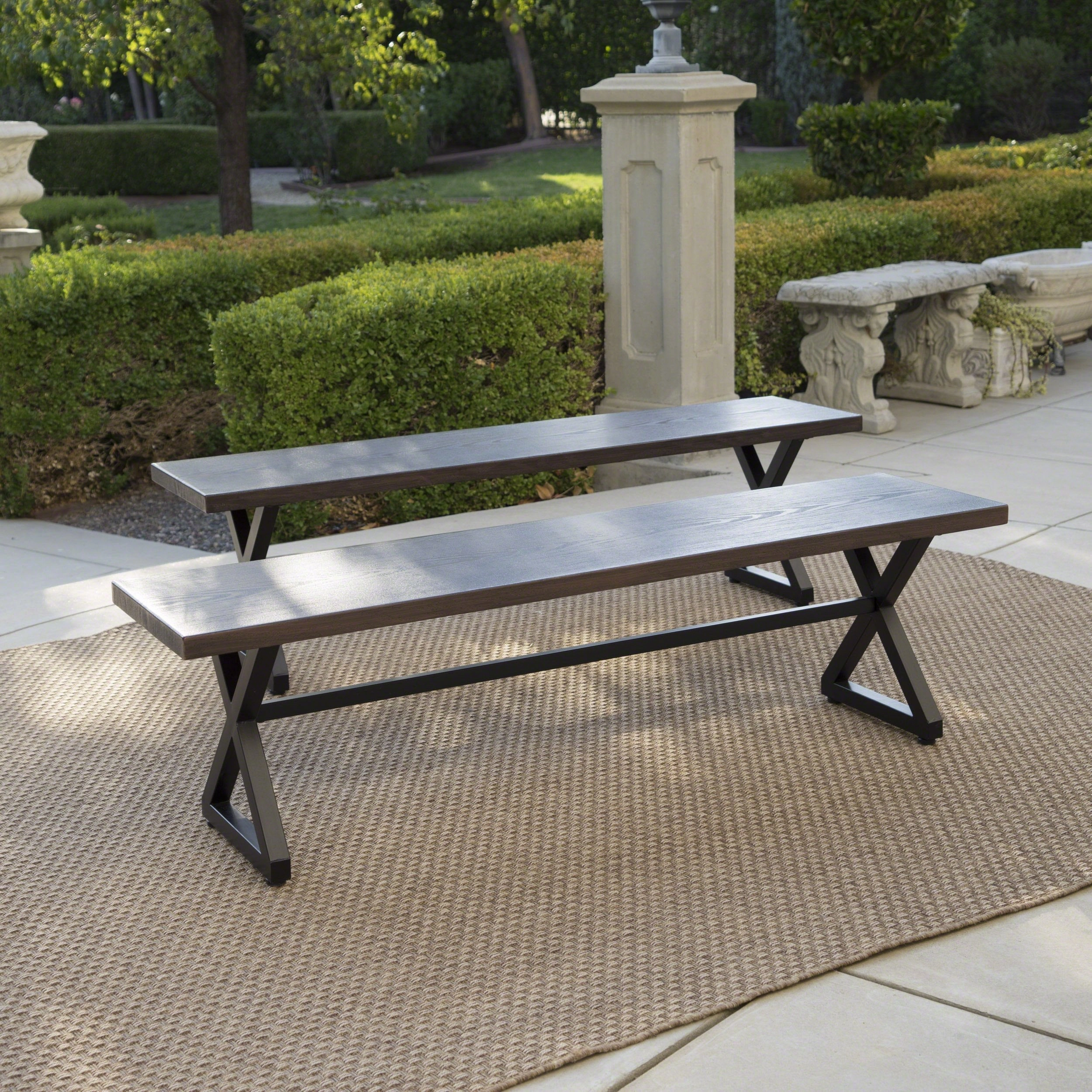 Outdoor Aluminum Dining Bench with Black Steel Frame (Set of 2) - NH984203 outdoor furniture, garden bench