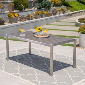 Outdoor Aluminum Dining Table with Faux Wood Top, Gray Finish - NH353503 outdoor lounge chair, patio sofa