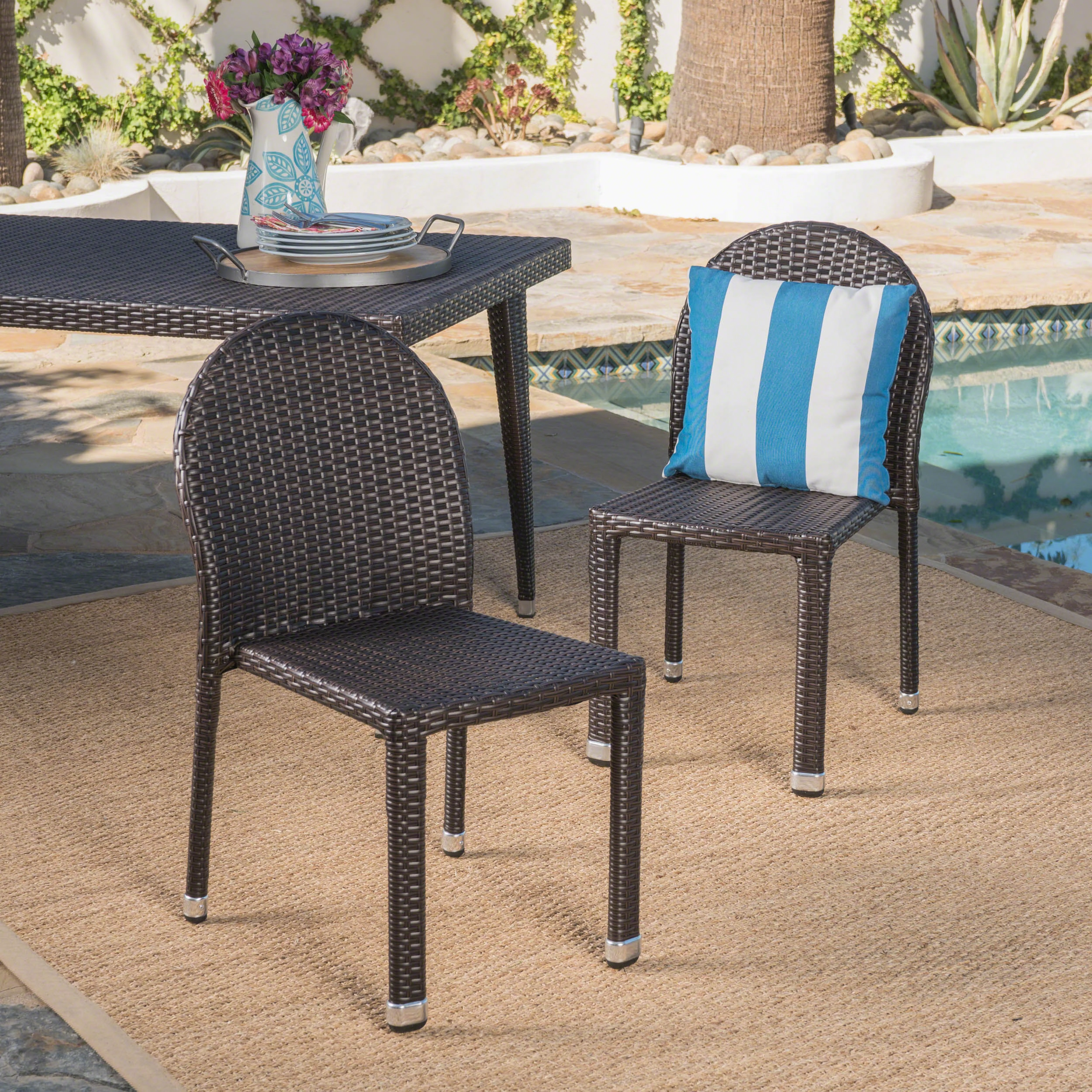 Outdoor Aluminum Frame Wicker Stackable Dining Chairs - Set of 2 - NH932103 outdoor lounge chair, patio sofa