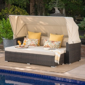 Outdoor Aluminum Framed Wicker Sofa with Water Resistant Canopy - NH091203 outdoor furniture, garden bench