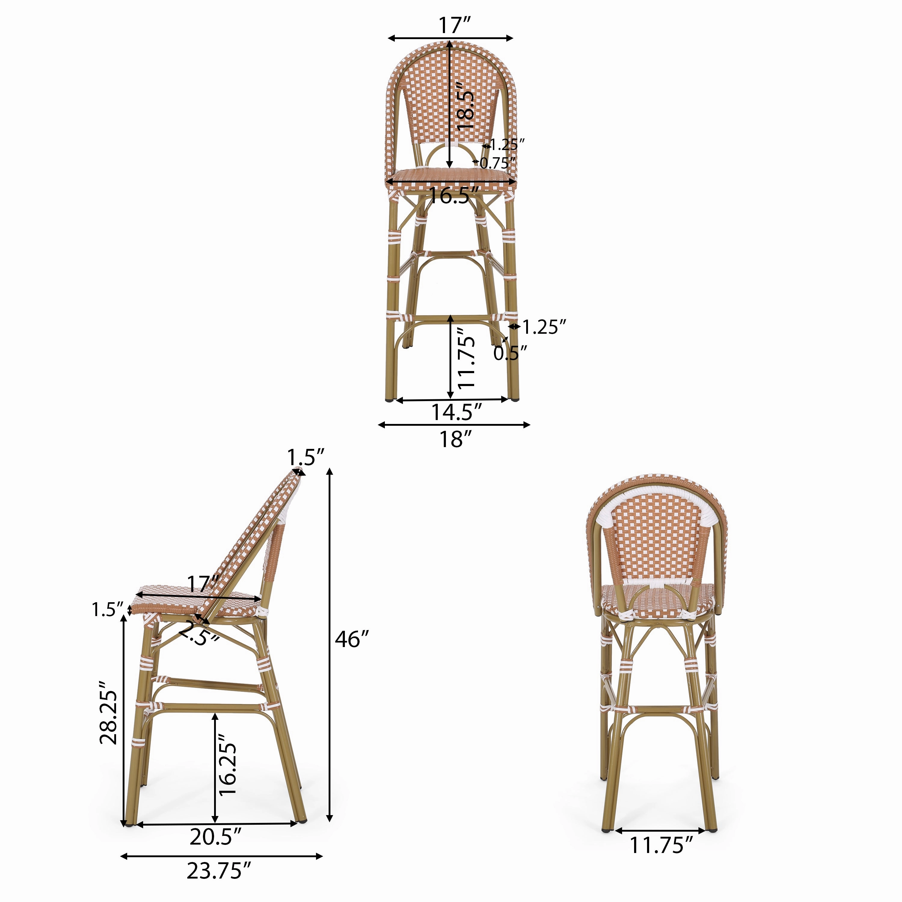 Outdoor Aluminum French Barstools, Set of 2 - NH644413