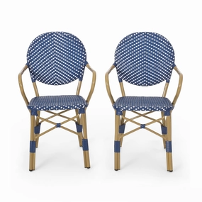Outdoor Aluminum French Bistro Chairs, Set of 2, Dark Teal, White, and Bamboo Finish - NH144413 outdoor lounge chair, patio sofa