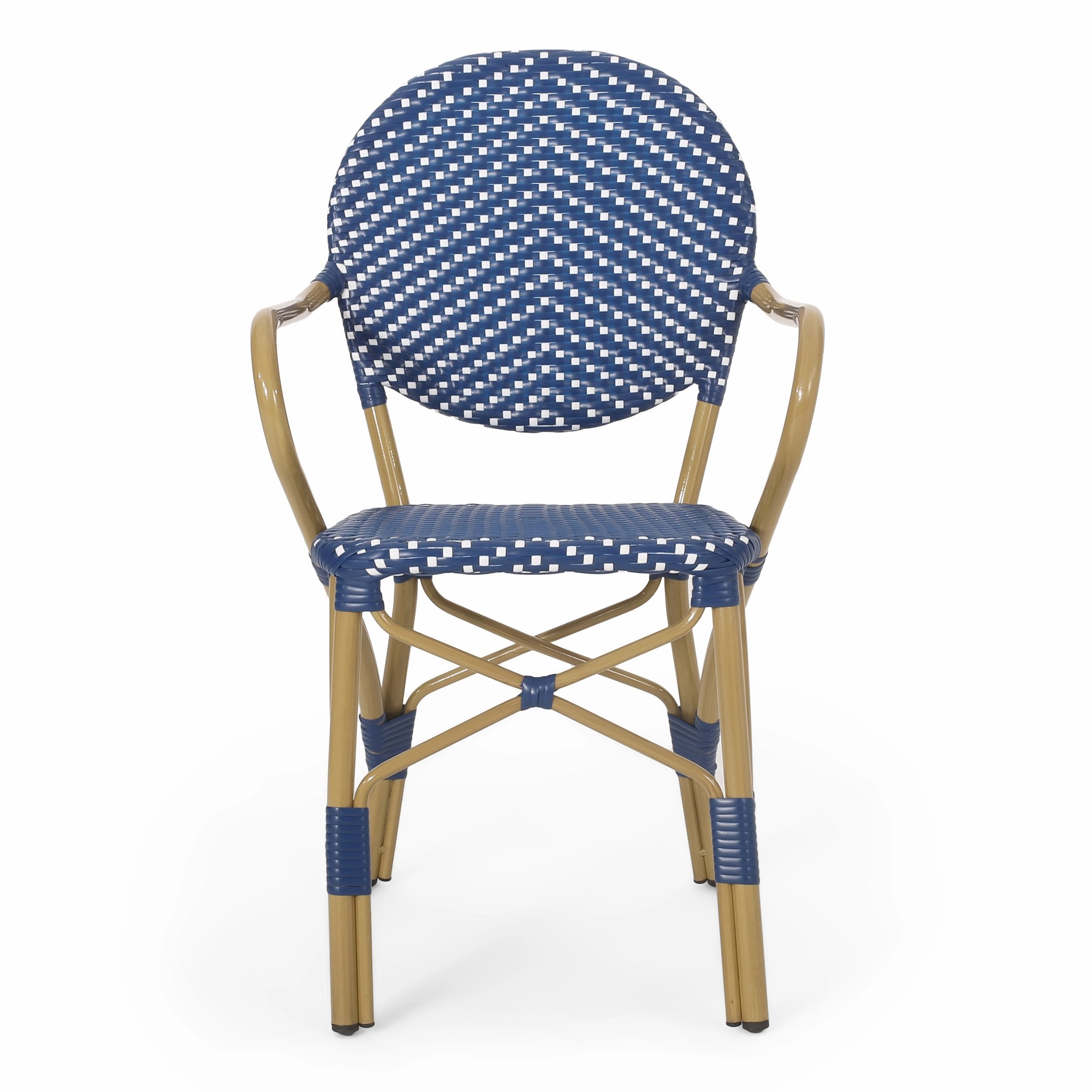 Outdoor Aluminum French Bistro Chairs, Set of 2, Dark Teal, White, and Bamboo Finish - NH144413