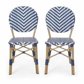 Outdoor Aluminum French Bistro Chairs, Set of 2, Navy Blue, White, and Bamboo Finish - NH044413 outdoor lounge chair, patio sofa