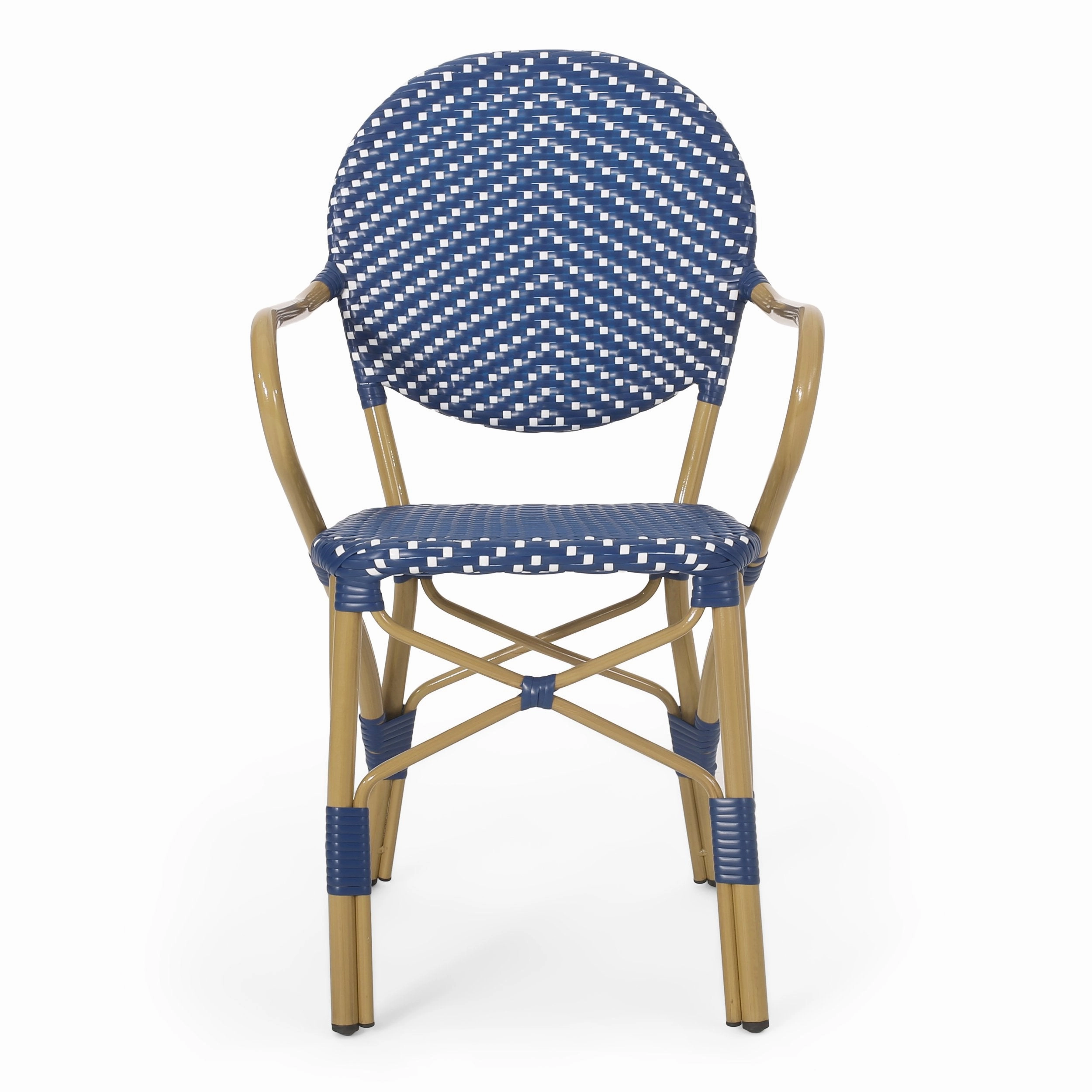 Outdoor Aluminum French Bistro Set, Dark Teal, White, and Bamboo Finish - NH354413