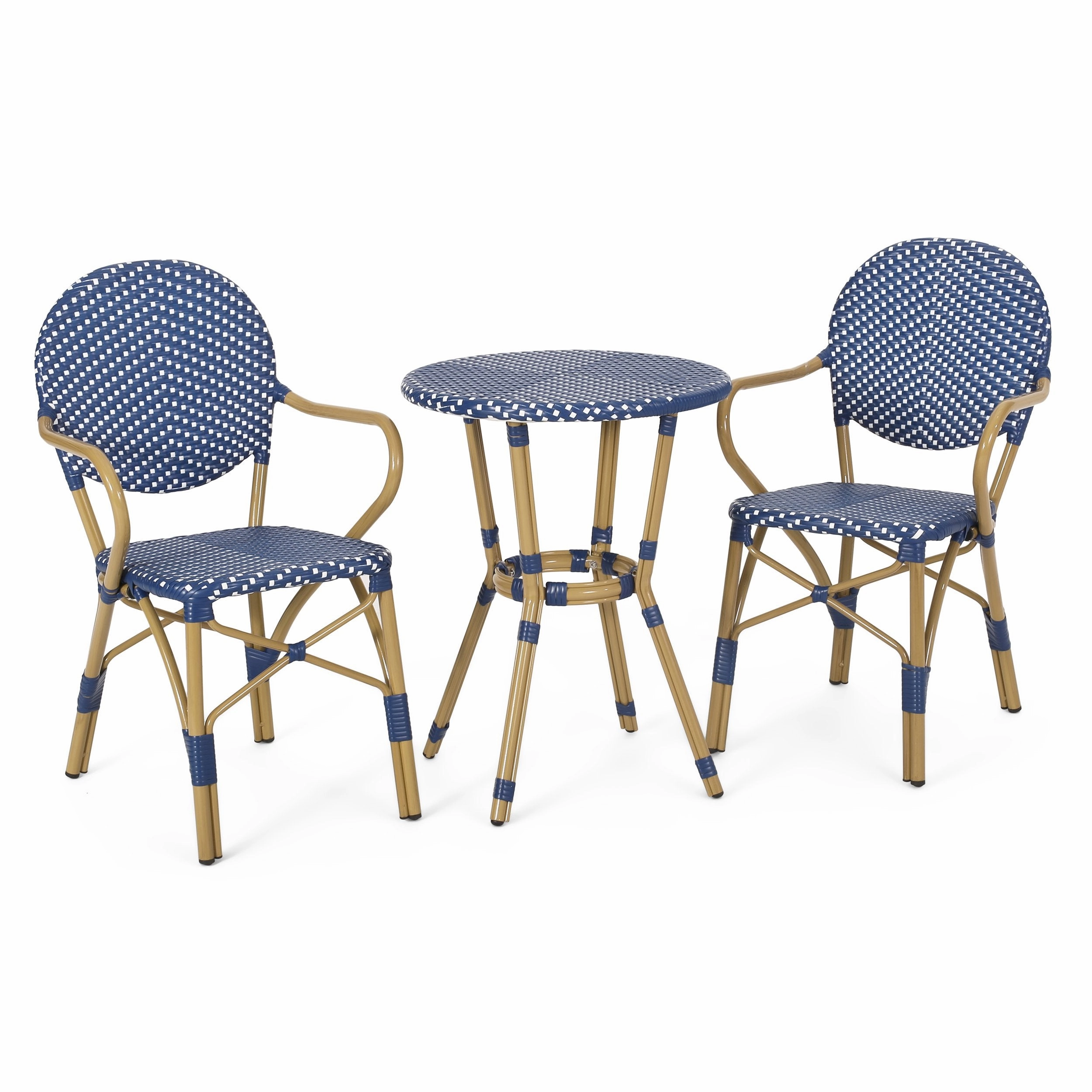 Outdoor Aluminum French Bistro Set, Dark Teal, White, and Bamboo Finish - NH354413 outdoor lounge chair, patio sofa