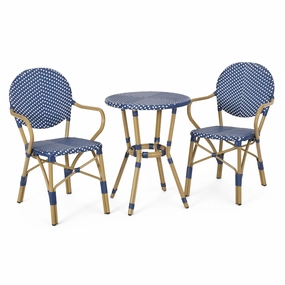 Outdoor Aluminum French Bistro Set, Dark Teal, White, and Bamboo Finish - NH354413 outdoor lounge chair, patio sofa