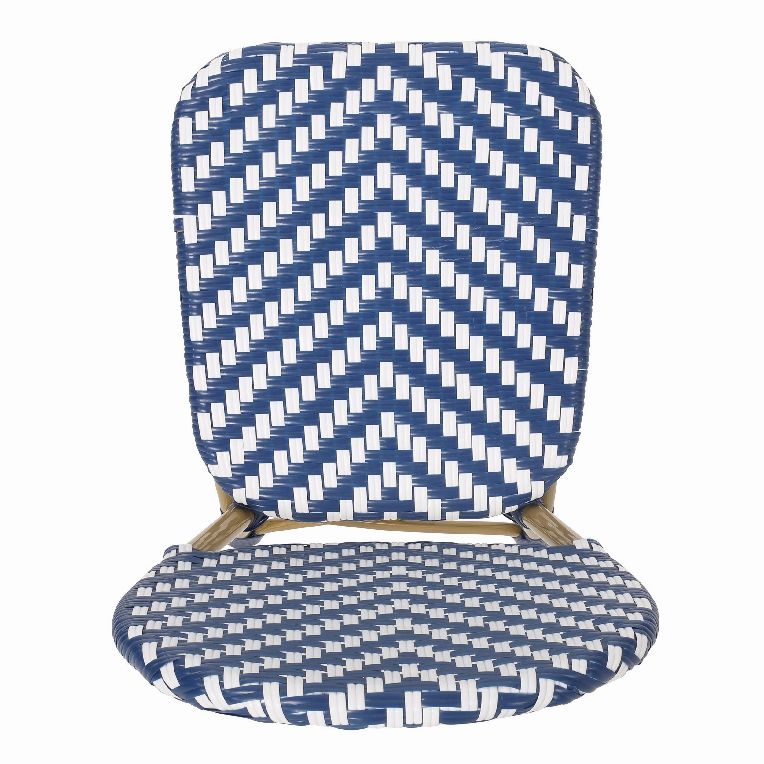 Outdoor Aluminum French Bistro Set, Navy Blue, White, and Bamboo Finish - NH254413