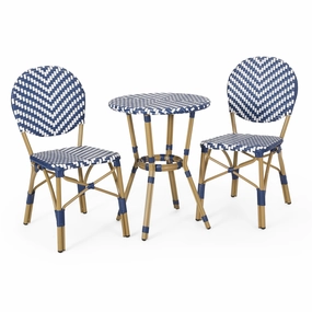 Outdoor Aluminum French Bistro Set, Navy Blue, White, and Bamboo Finish - NH254413 outdoor lounge chair, patio sofa