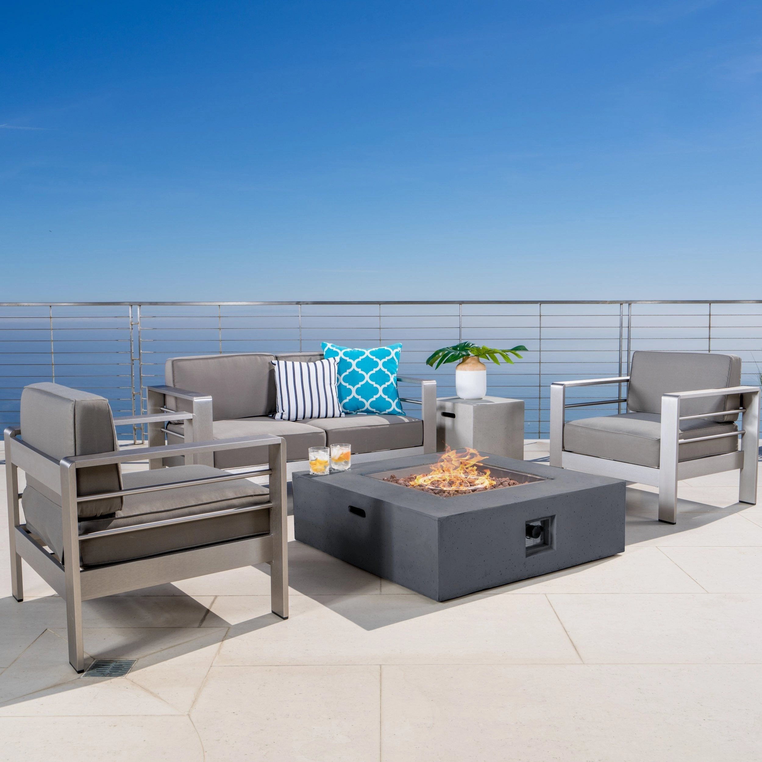 Outdoor Aluminum Khaki Chat Set w/ Fire Table - NH916003 outdoor furniture, garden bench