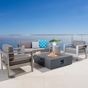 Outdoor Aluminum Khaki Chat Set w/ Fire Table - NH916003 outdoor furniture, garden bench