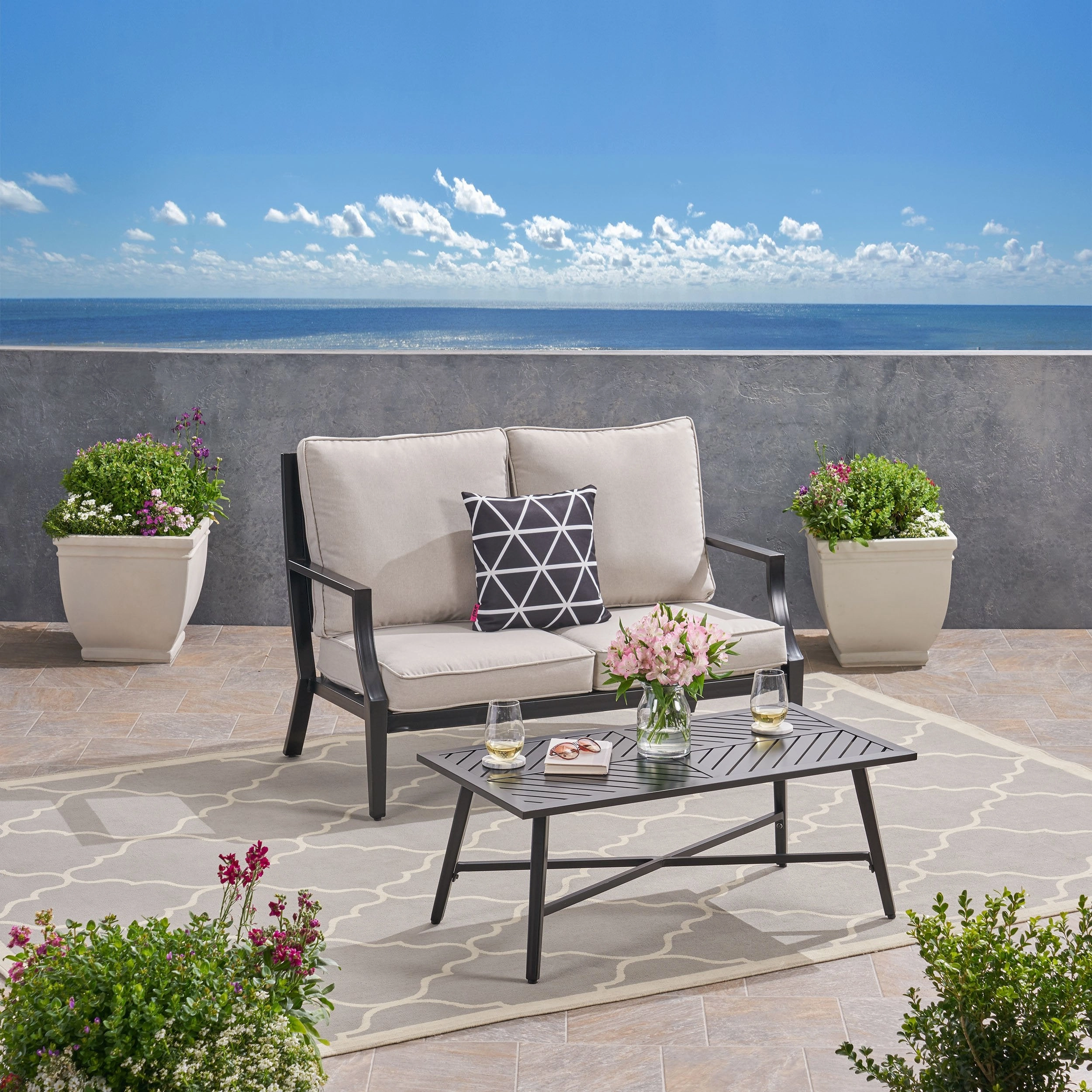 Outdoor Aluminum Loveseat and Coffee Table Set - NH153803 outdoor furniture, garden bench