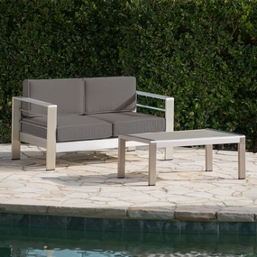 Outdoor Aluminum Loveseat and Coffee Table Set - NH194303 outdoor furniture, garden bench