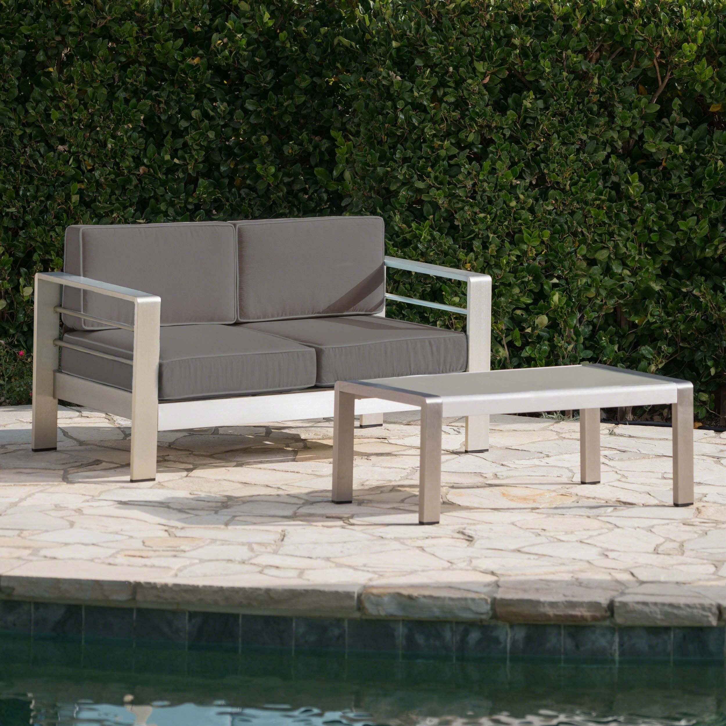 Outdoor Aluminum Loveseat and Coffee Table Set - NH194303 outdoor furniture, garden bench