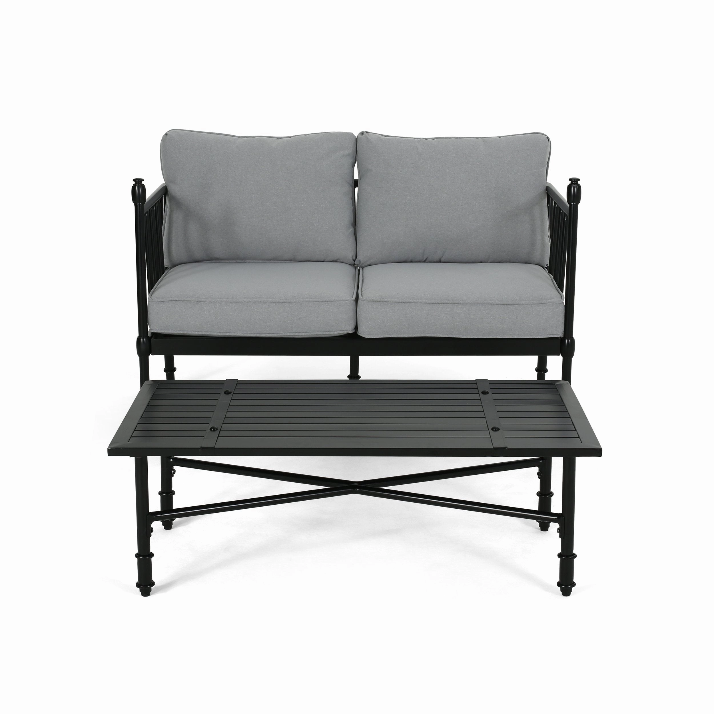 Outdoor Aluminum Loveseat and Coffee Table with Cushions - NH280903