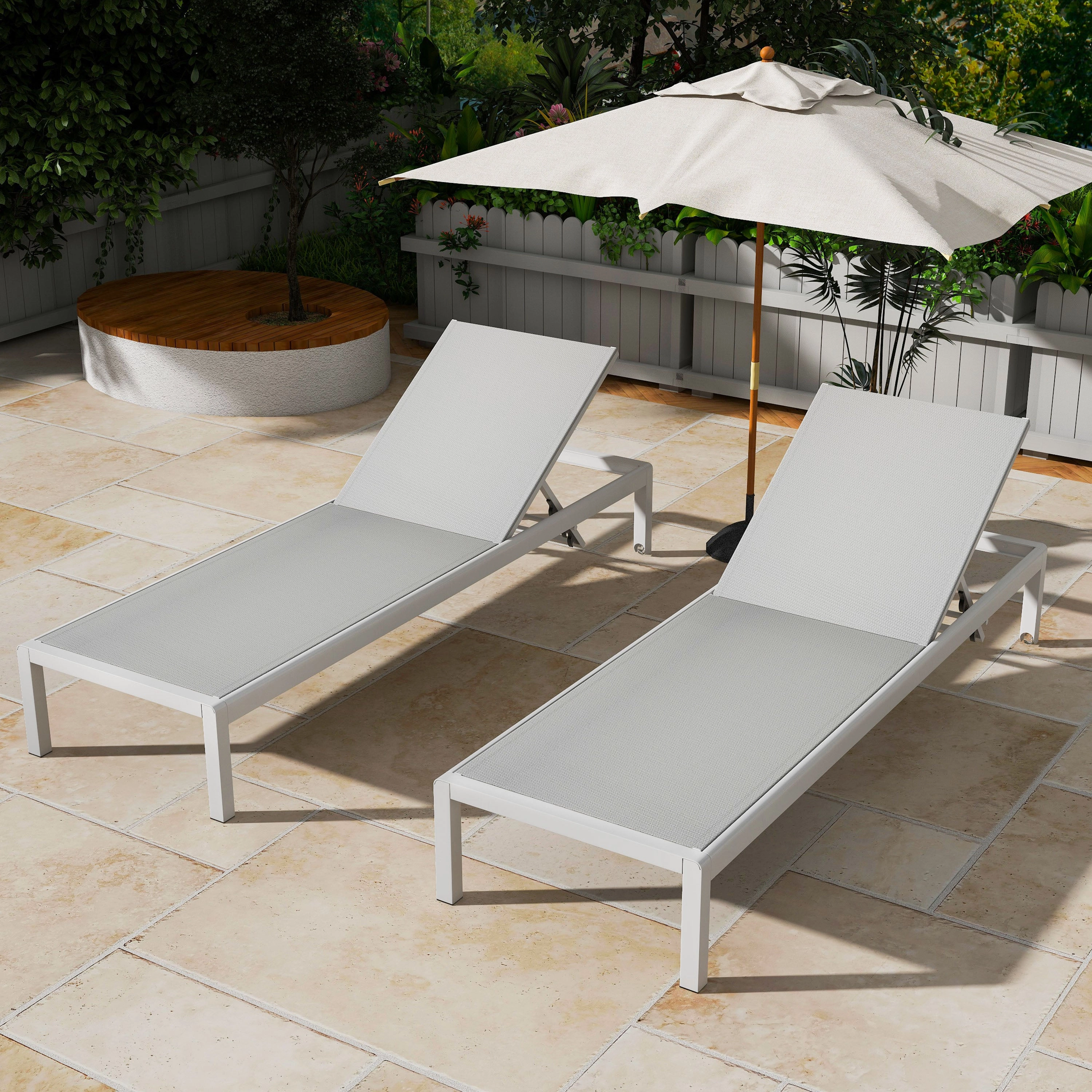 Outdoor Aluminum Pool Patio Beach Chaise Lounge Chair,Set of 2 outdoor furniture, garden bench