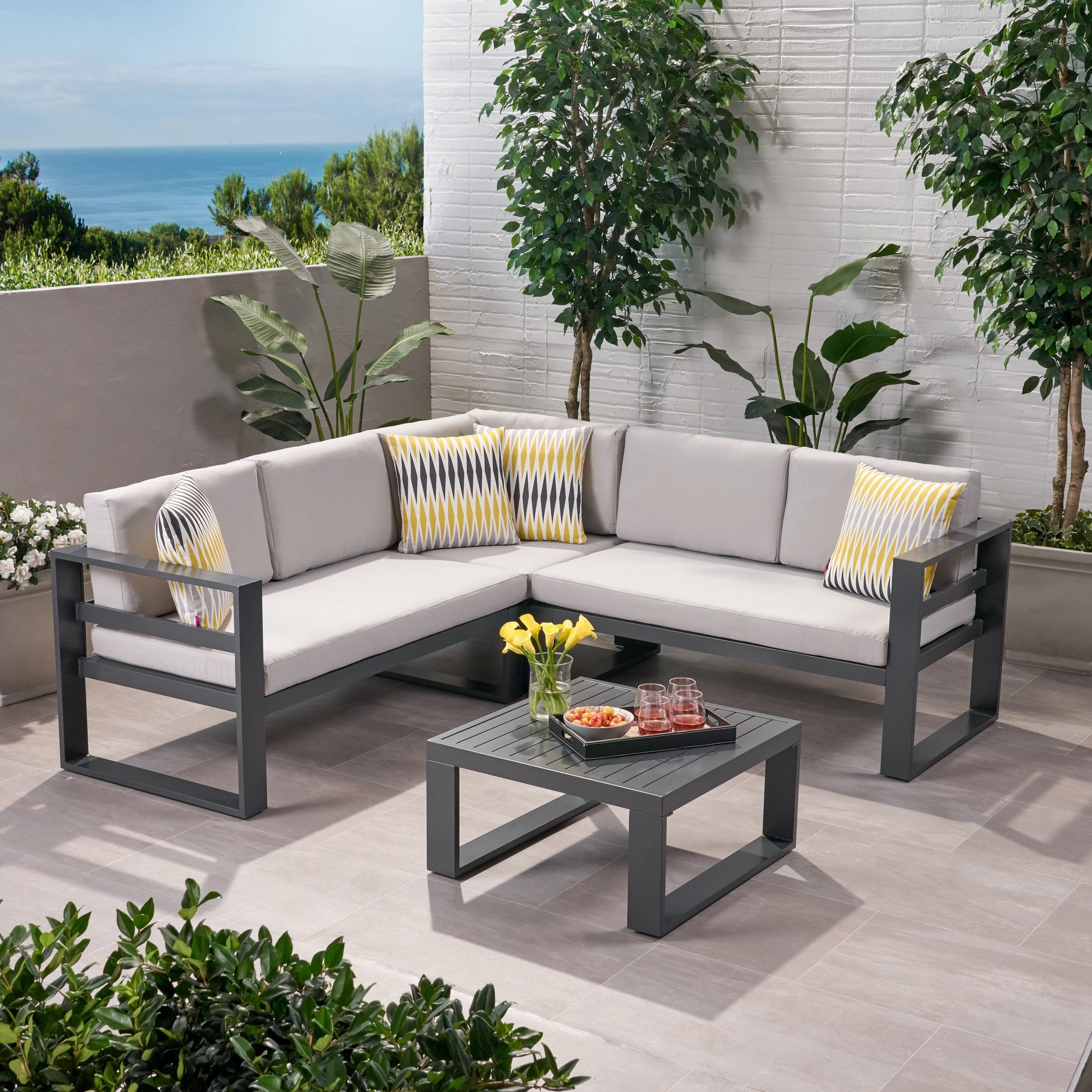 Outdoor Aluminum Sofa Sectional with Coffee Table - NH122013 outdoor furniture, garden bench