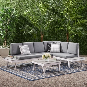 Outdoor Aluminum Sofa Sectional with Faux Wood Accents, White and Gray - NH343903 outdoor furniture, garden bench