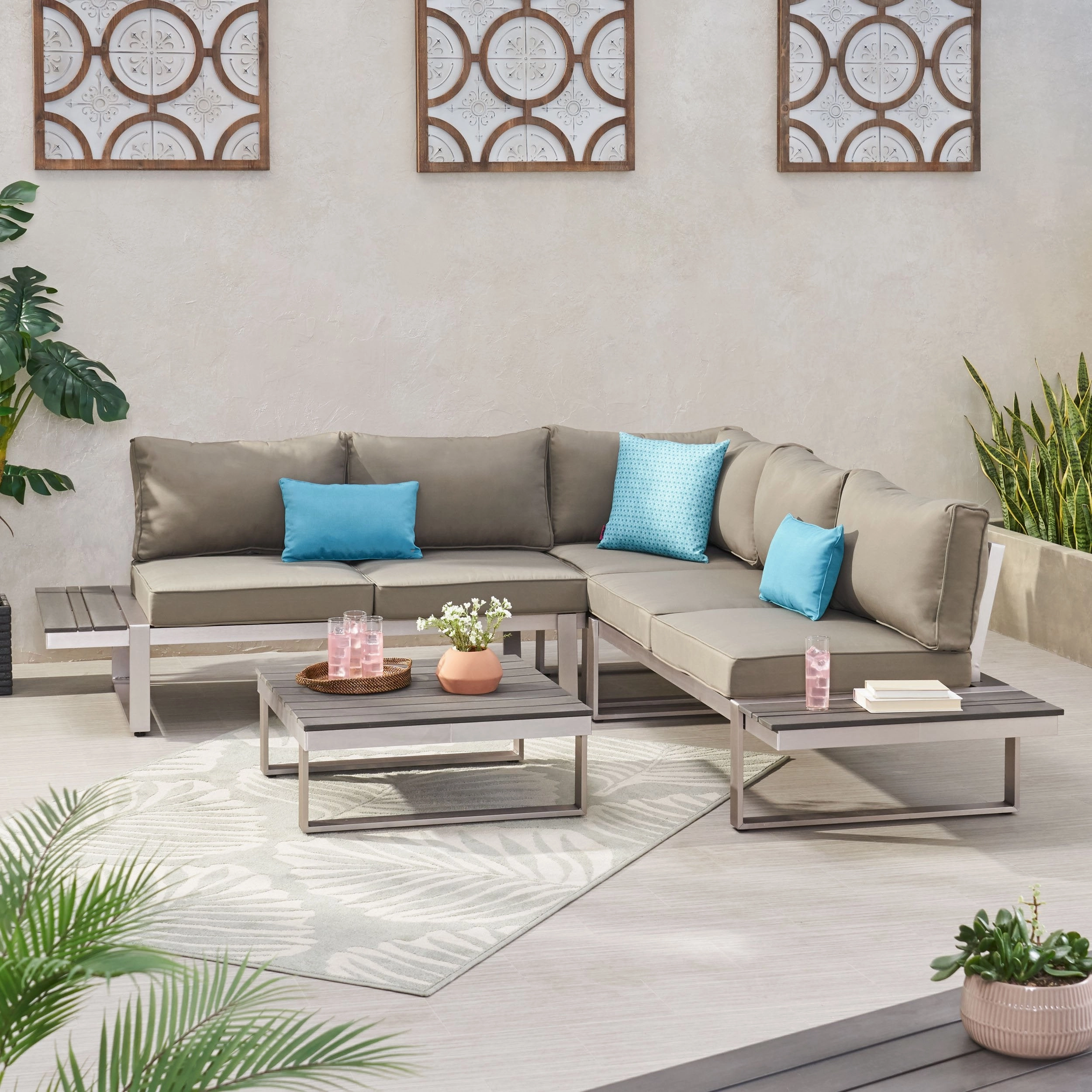 Outdoor Aluminum V-Shaped 5 Seater Sofa Set with Cushions - NH203313 outdoor furniture, garden bench
