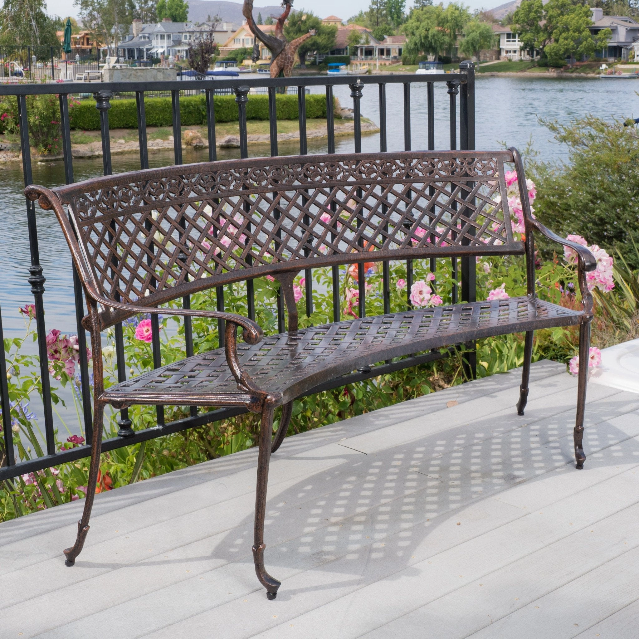 Outdoor Antique Copper Cast Aluminum Bench - NH669492 outdoor furniture, garden bench