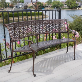 Outdoor Antique Copper Cast Aluminum Bench - NH669492 outdoor furniture, garden bench
